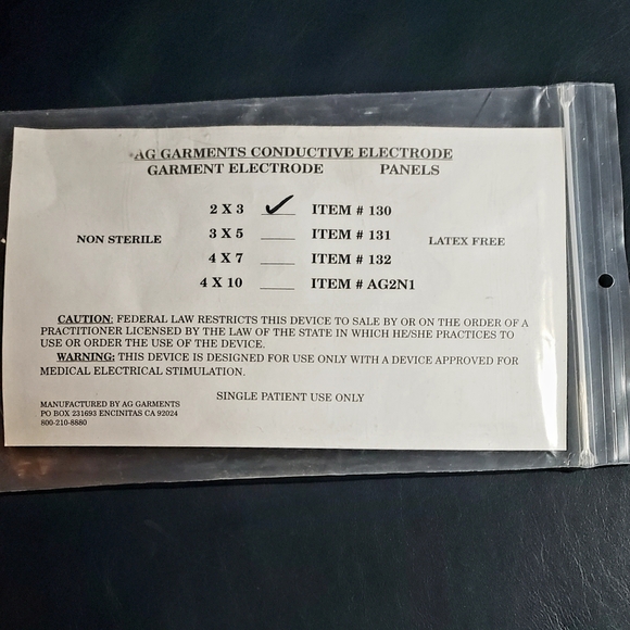 TENS UNIT - AG GARMENTS Reusable Conductive Electrode Panels - 1 pair - NWT - Picture 2 of 4